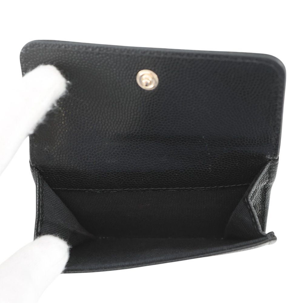 Chanel Trifold Wallet Quilted CC Logo Small Flap Caviar Leather Black — view 5