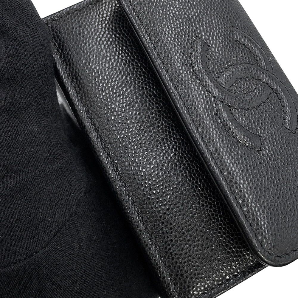 Chanel Trifold Wallet Quilted CC Logo Small Flap Caviar Leather Black — view 6