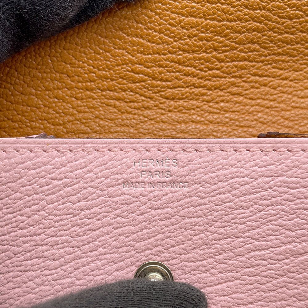 Hermes Coin Case le Vin Quatre Verso Rose Sakura Caramel Silver Chevre Misor — view 7