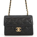 Chanel Chain Shoulder Bag Quilted CC Logo Caviar Leather Black