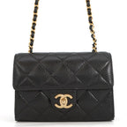 Chanel Chain Shoulder Bag Quilted CC Logo Caviar Leather Black