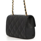 Chanel Chain Shoulder Bag Quilted CC Logo Caviar Leather Black — view 2
