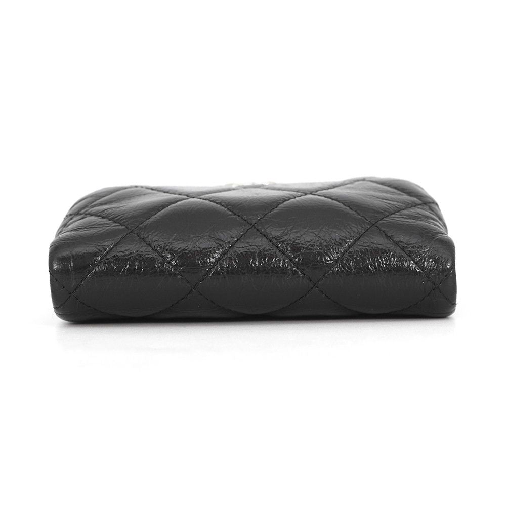 Chanel Chain Wallet Quilted CC Logo Kiss Lock Bifold Leather Black — view 3