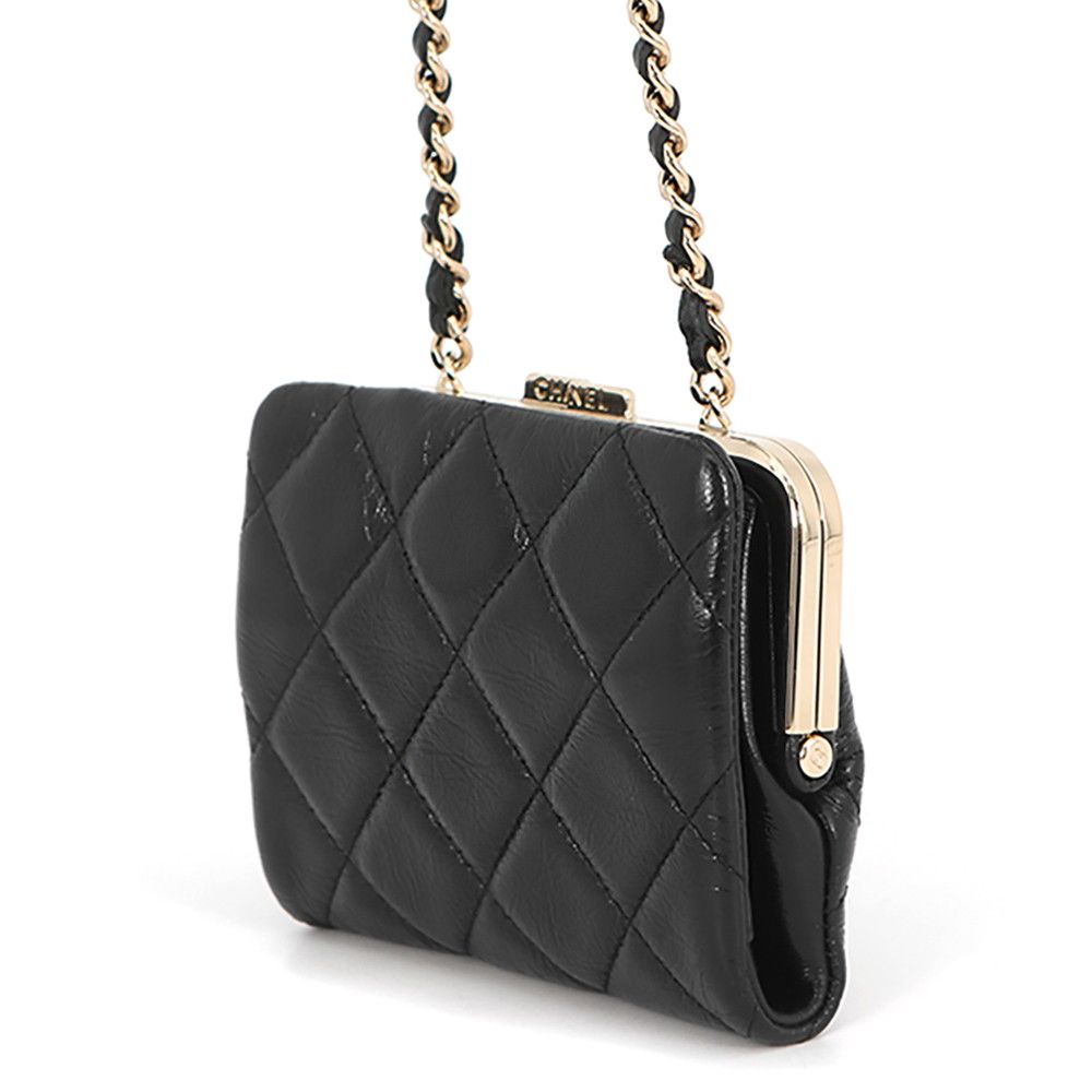 Chanel Chain Wallet Quilted CC Logo Kiss Lock Bifold Leather Black — view 2