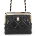 Chanel Chain Wallet Quilted CC Logo Kiss Lock Bifold Leather Black