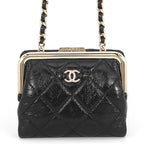 Chanel Chain Wallet Quilted CC Logo Kiss Lock Bifold Leather Black