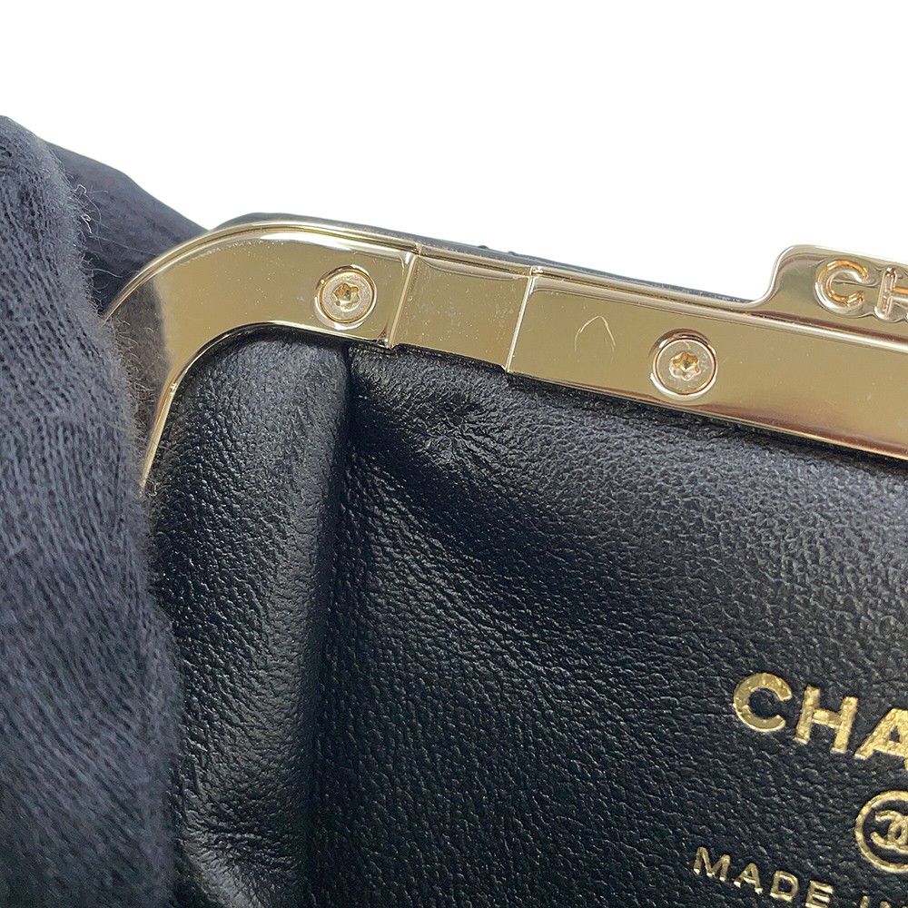 Chanel Chain Wallet Quilted CC Logo Kiss Lock Bifold Leather Black — view 7