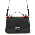 Fendi Shoulder Bag Double Micro Flower Baguette Leather Black White