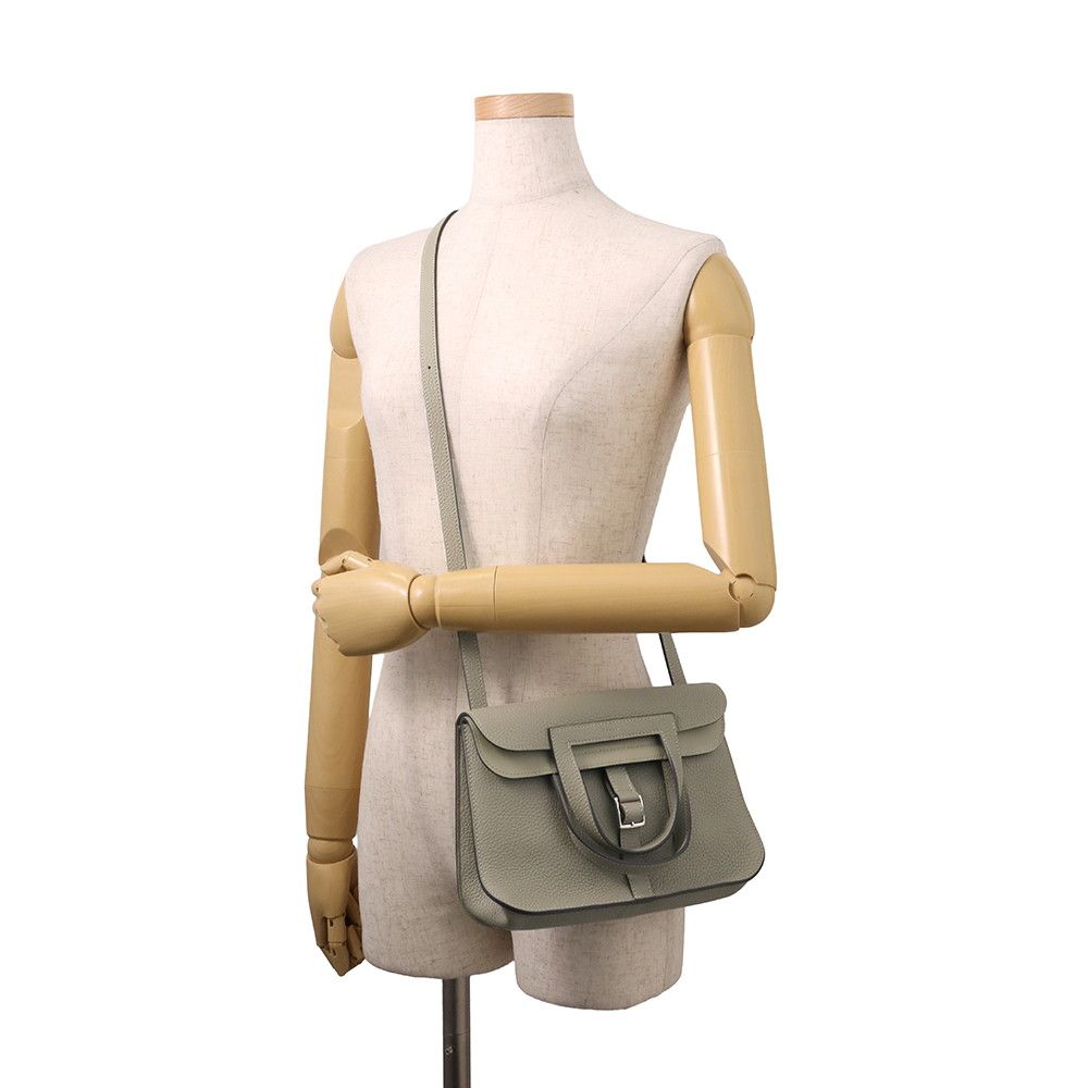 Hermes Handbag Halzan 25 Sage Silver Taurillon Clemence 2-Way — view 5