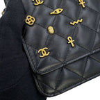 Chanel Chain Wallet Quilted CC Logo Egyptian Charm Lambskin Black — view 7