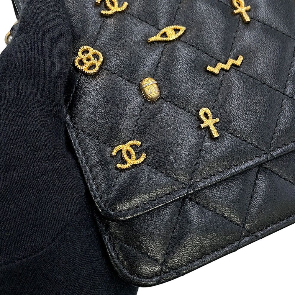 Chanel Chain Wallet Quilted CC Logo Egyptian Charm Lambskin Black — view 7