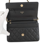 Chanel Chain Wallet Quilted CC Logo Egyptian Charm Lambskin Black — view 5