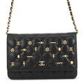 Chanel Chain Wallet Quilted CC Logo Egyptian Charm Lambskin Black