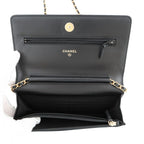 Chanel Chain Wallet Quilted CC Logo Egyptian Charm Lambskin Black — view 6
