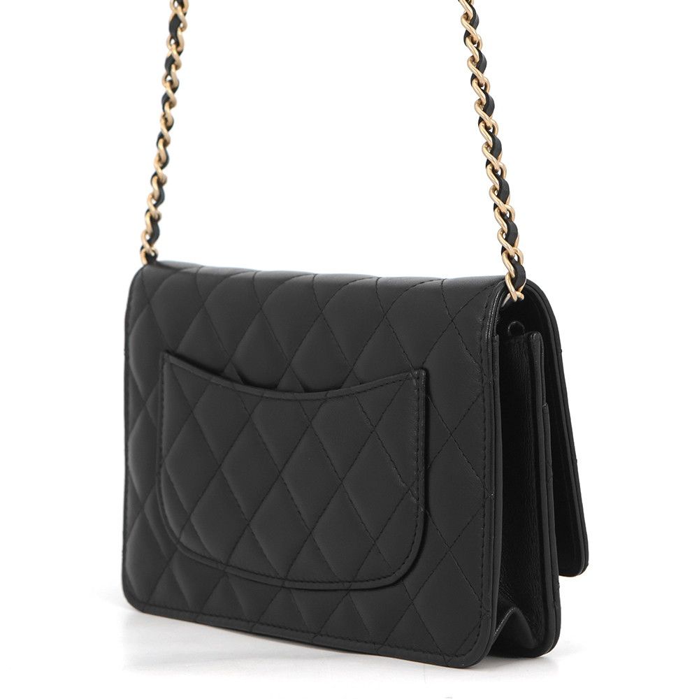 Chanel Chain Wallet Quilted CC Logo Egyptian Charm Lambskin Black — view 2