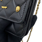 Chanel Chain Wallet Quilted CC Logo Egyptian Charm Lambskin Black — view 8