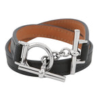 Hermes Bracelet Croisier Double Tour Black Silver Swift T2