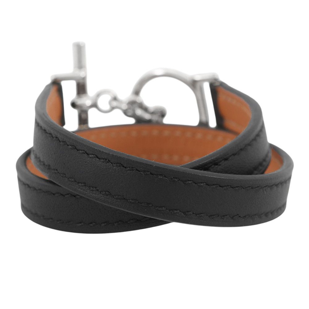 Hermes Bracelet Croisier Double Tour Black Silver Swift T2 — view 3