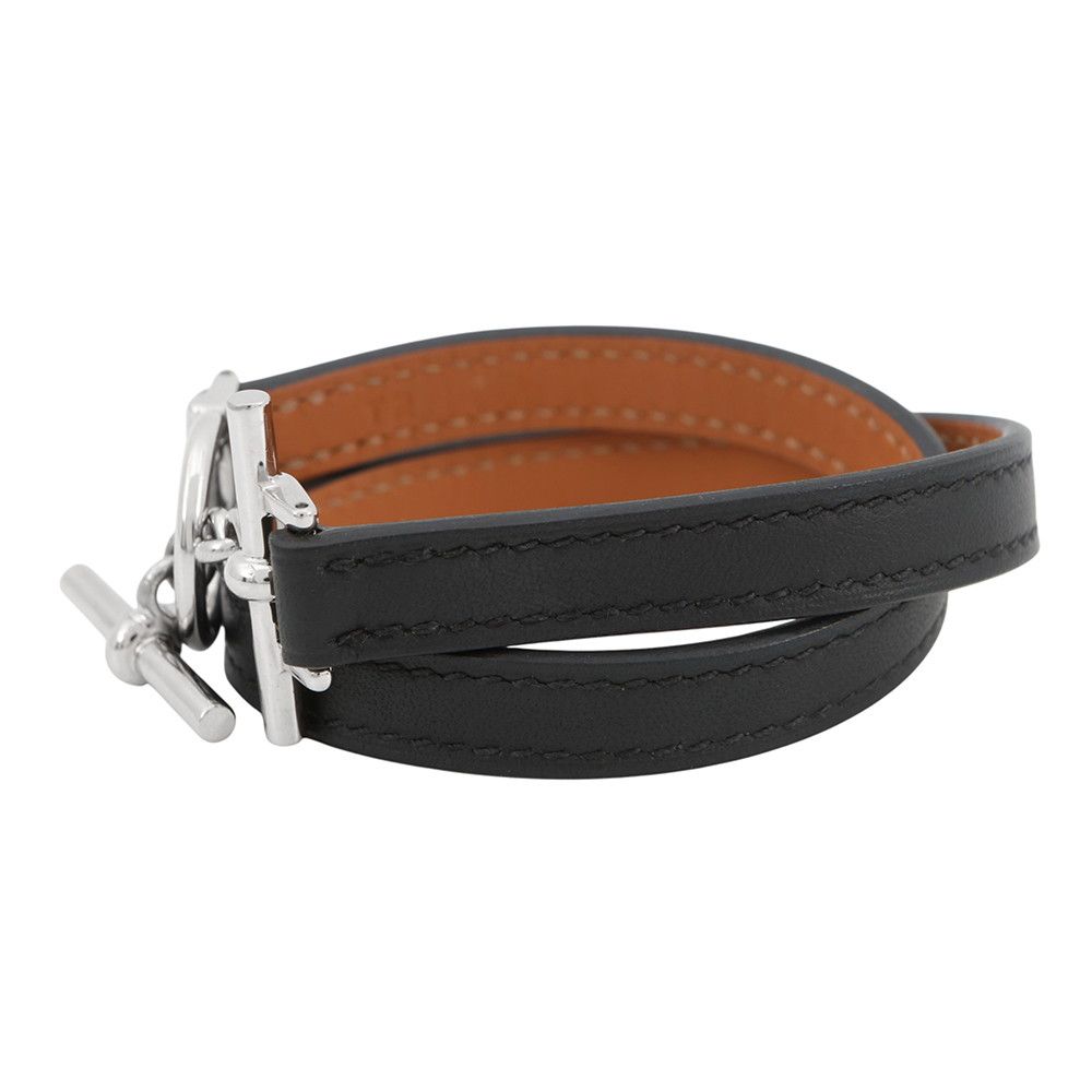 Hermes Bracelet Croisier Double Tour Black Silver Swift T2 — view 2