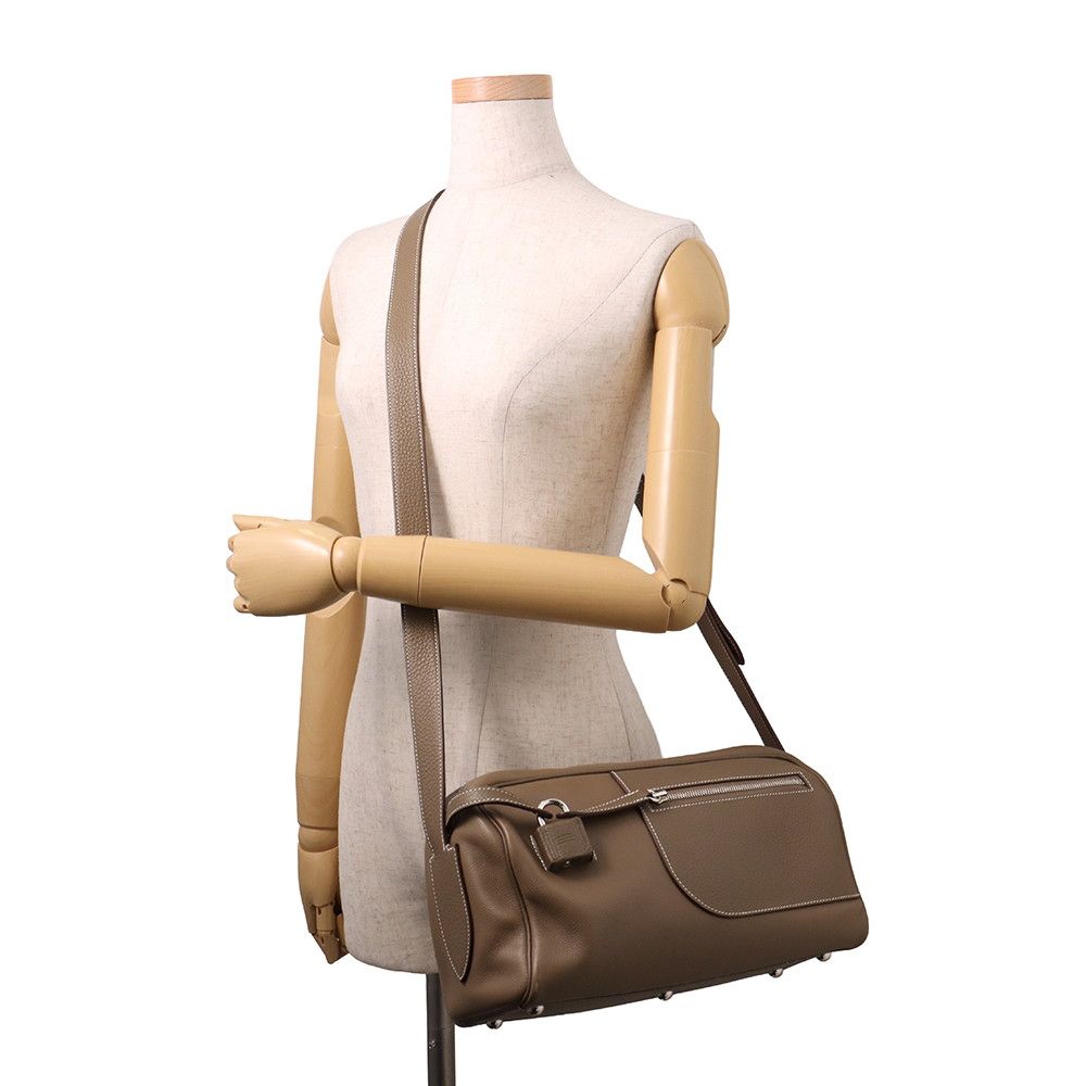 Hermes Shoulder Bag Petit Courier Etoupe Silver Eba Color Taurillon Clemence — view 4
