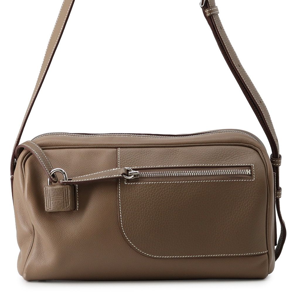 Hermes Shoulder Bag Petit Courier Etoupe Silver Eba Color Taurillon Clemence