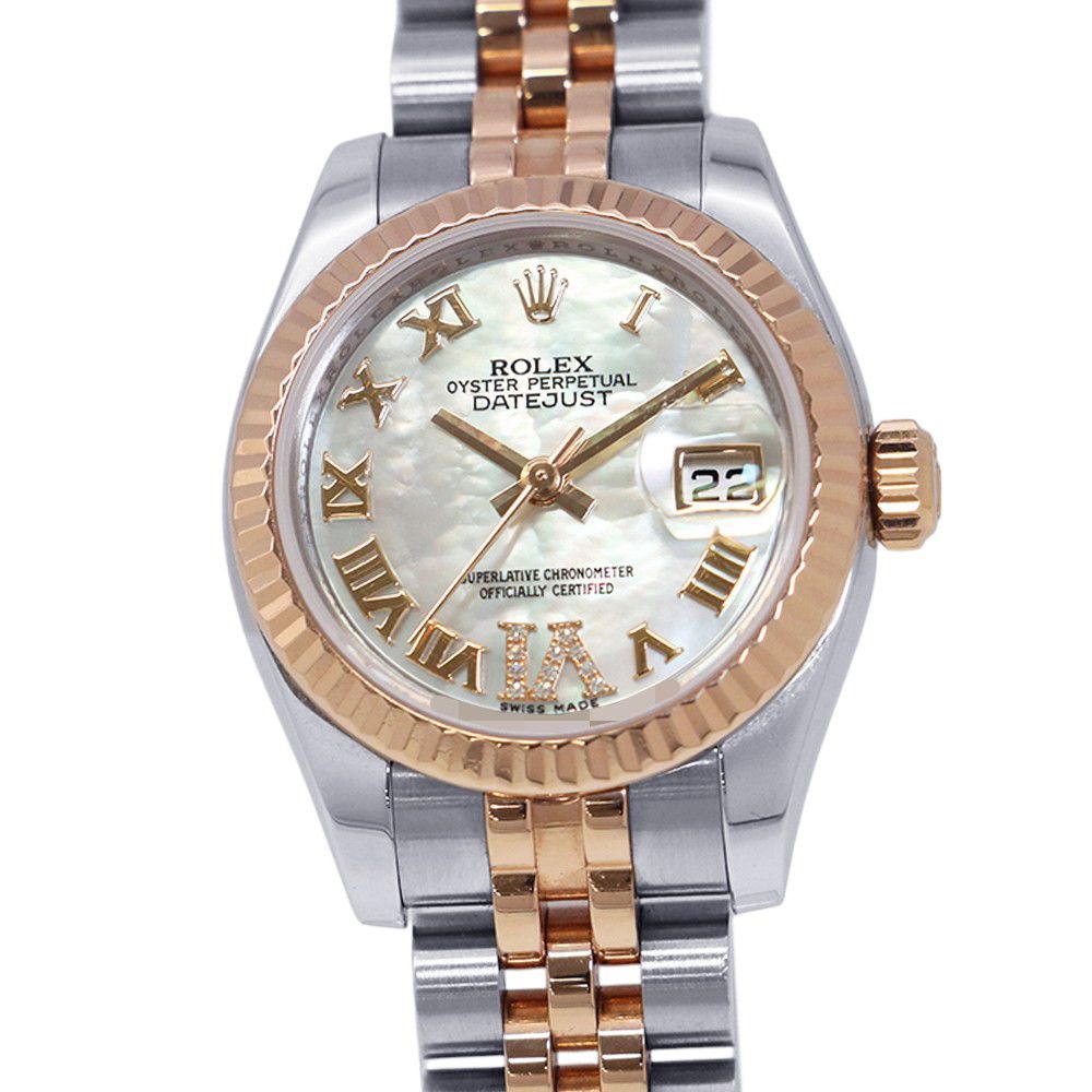 Rolex Datejust SS 18k Pink Gold Watch White Shell Dial VI Diamond