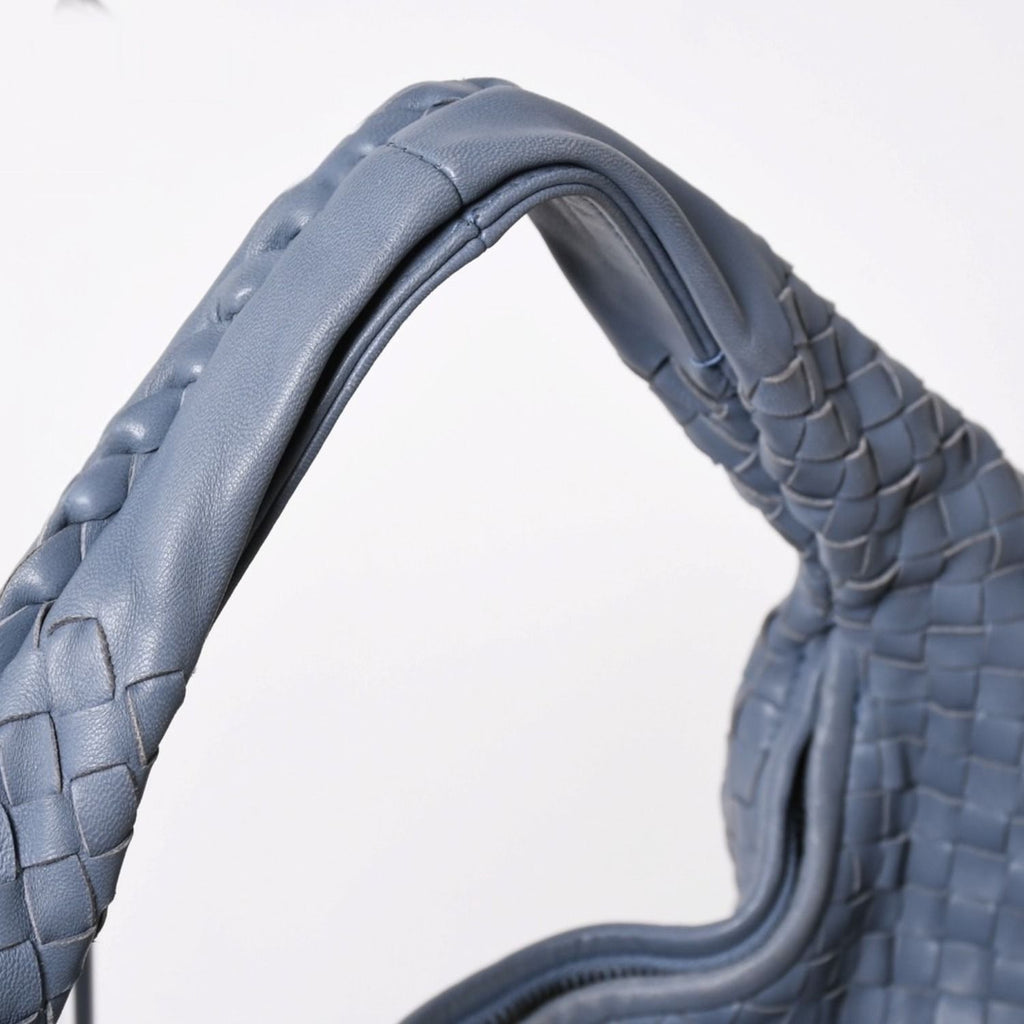 Bottega Veneta Intrecciato Hobo Handbag Blue Gray Black Metal Lambskin — view 4