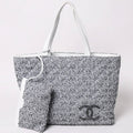 Chanel Cruise Collection Pile Beach Terry Cloth CC Logo White Gray Tote Bag