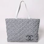 Chanel Cruise Collection Pile Beach Terry Cloth CC Logo White Gray Tote Bag — view 2
