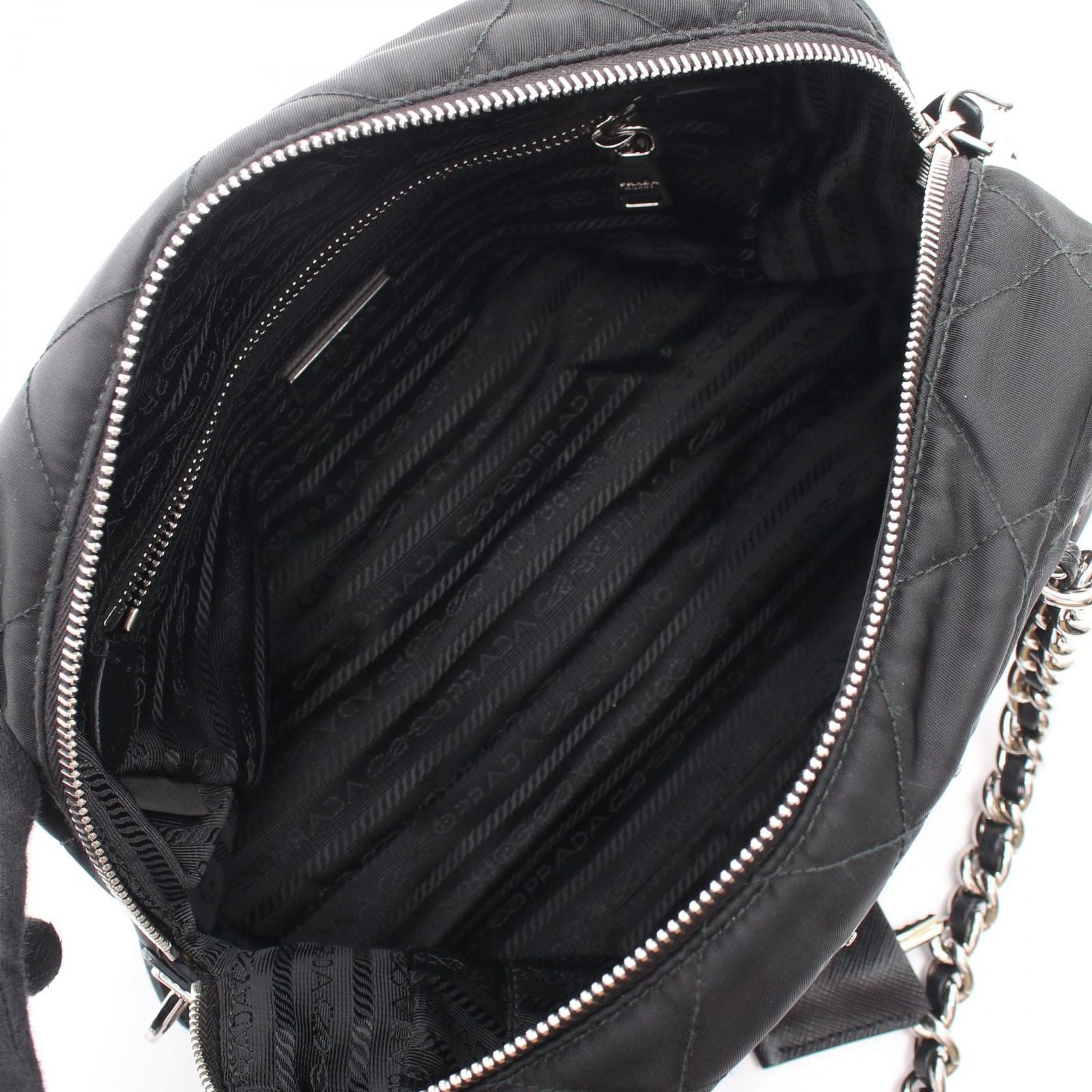 Prada Shoulder Bag Tessuto Impuntu Black Nylon Triangle Logo Quilted Chain — view 3