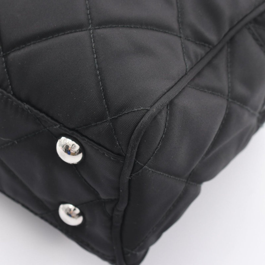 Prada Shoulder Bag Tessuto Impuntu Black Nylon Triangle Logo Quilted Chain — view 6