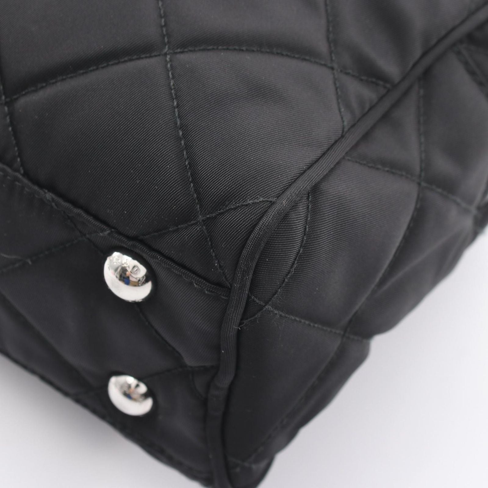 Prada Shoulder Bag Tessuto Impuntu Black Nylon Triangle Logo Quilted Chain — view 6
