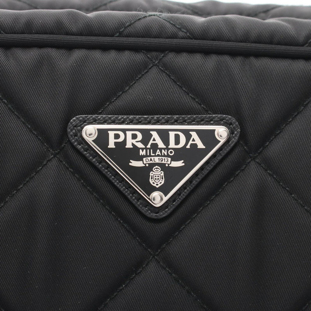 Prada Shoulder Bag Tessuto Impuntu Black Nylon Triangle Logo Quilted Chain — view 5