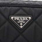 Prada Shoulder Bag Tessuto Impuntu Black Nylon Triangle Logo Quilted Chain — view 5