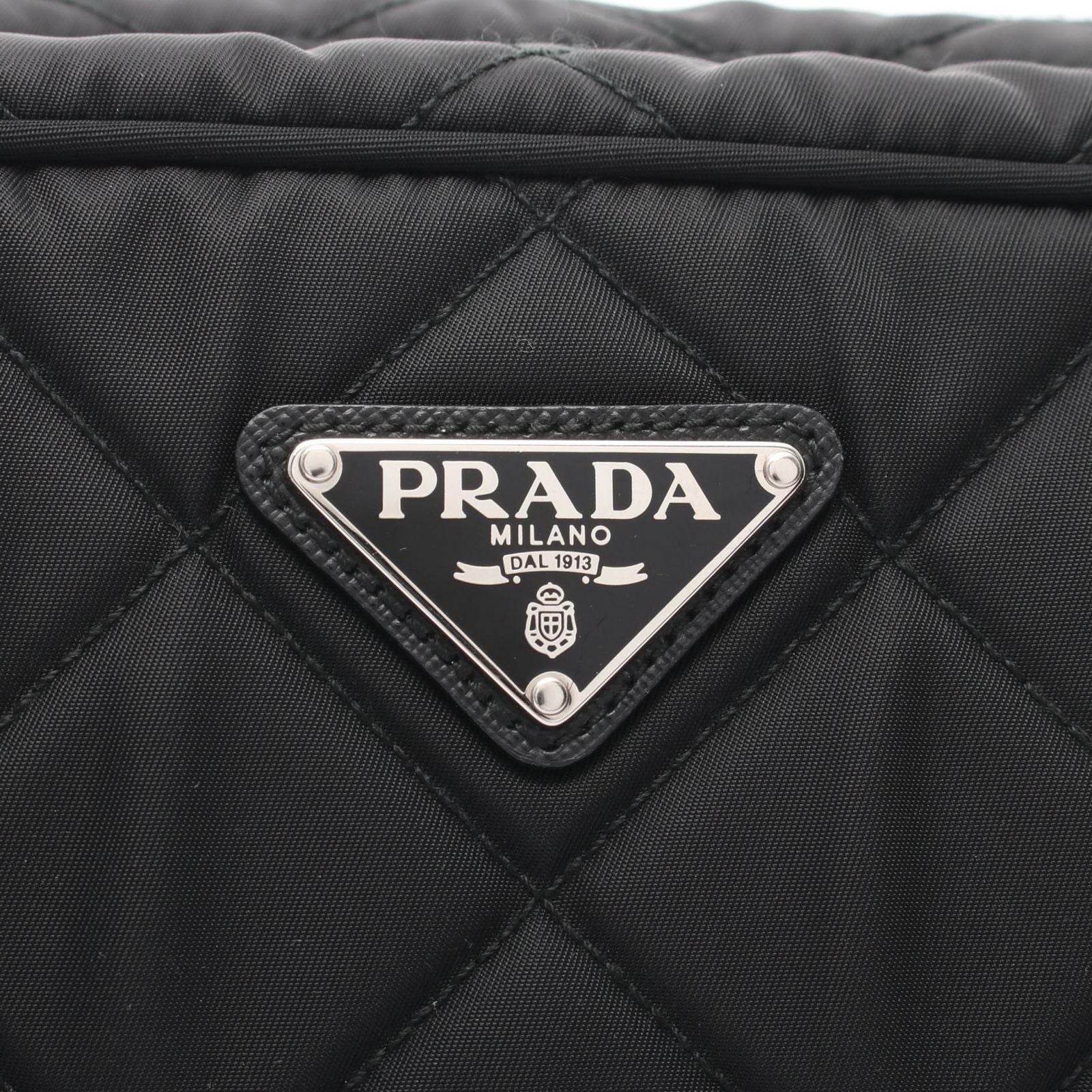 Prada Shoulder Bag Tessuto Impuntu Black Nylon Triangle Logo Quilted Chain — view 5