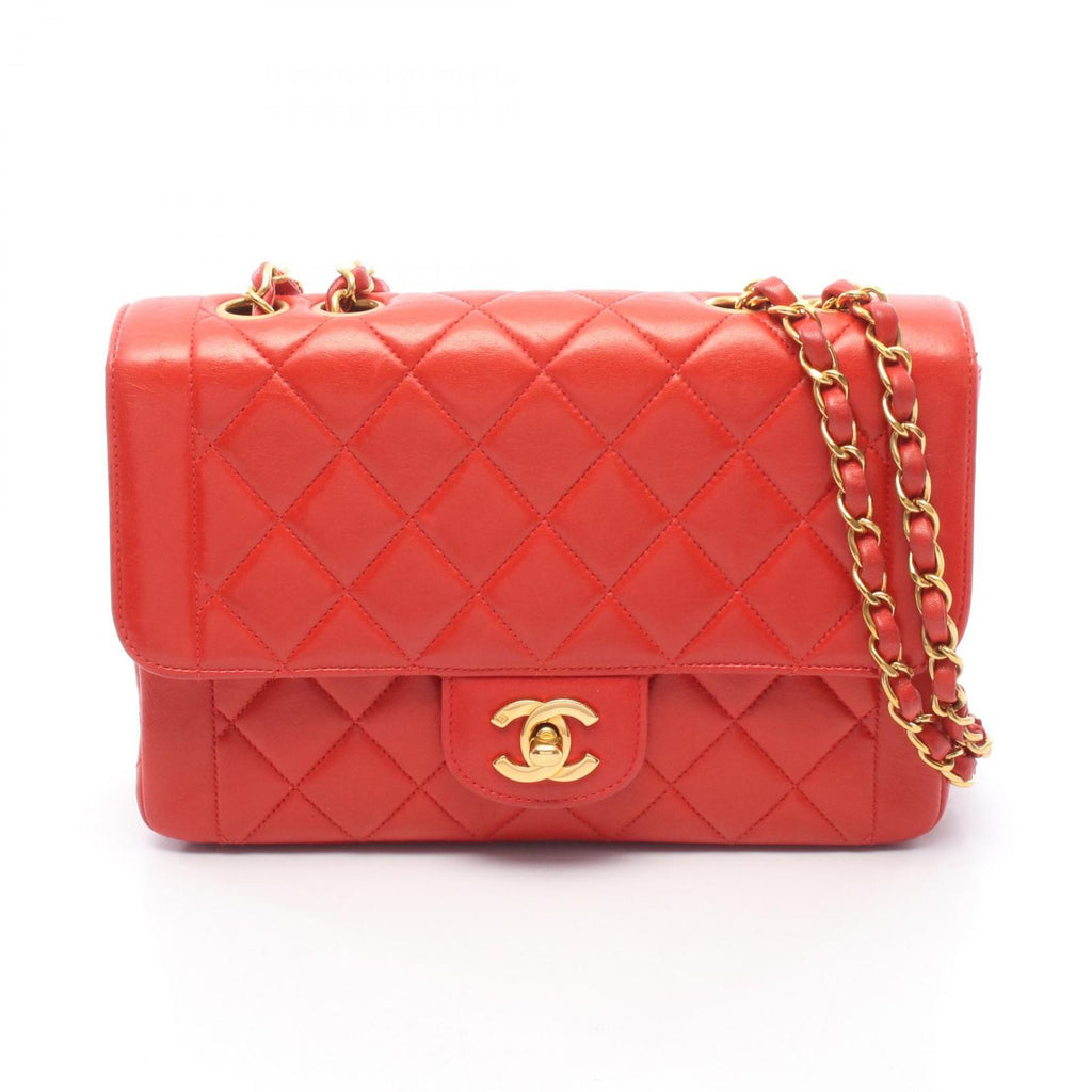 Chanel Shoulder Bag Quilted Single Flap Red Lambskin Chain