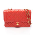 Chanel Shoulder Bag Quilted Single Flap Red Lambskin Chain