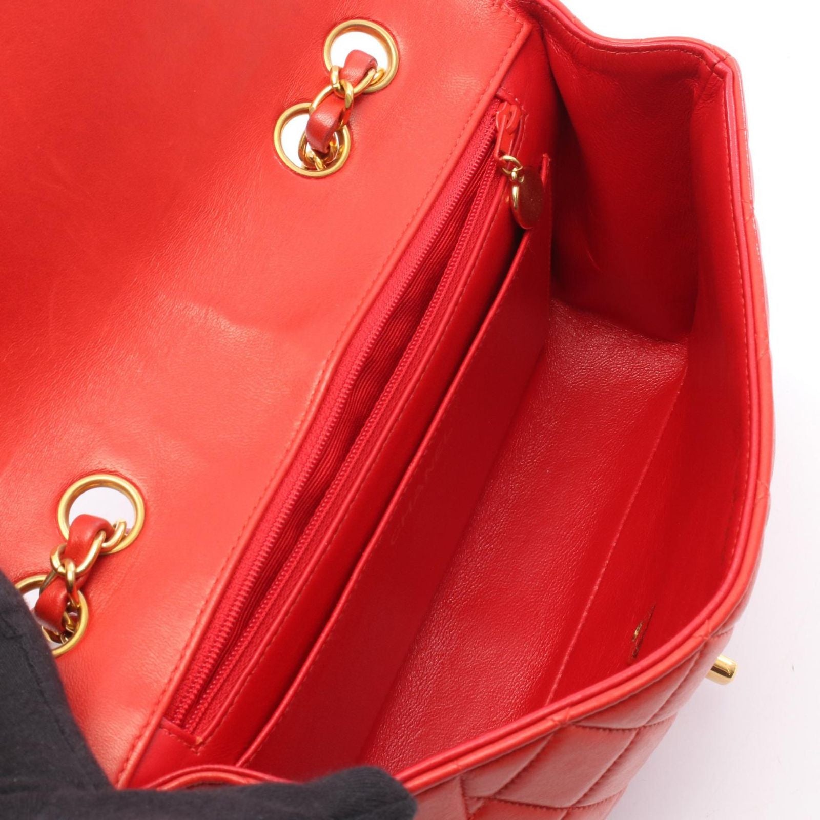 Chanel Shoulder Bag Quilted Single Flap Red Lambskin Chain — view 3