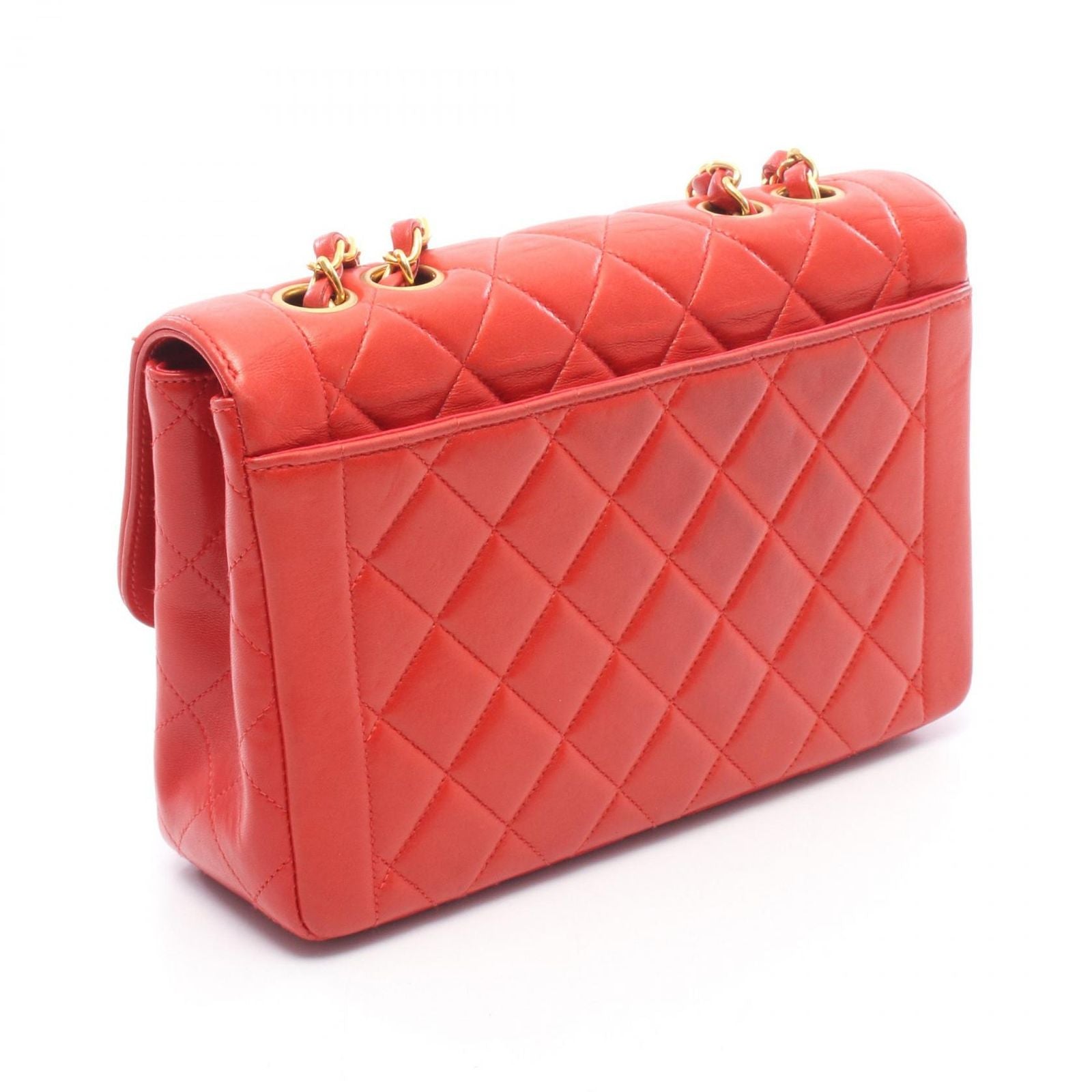 Chanel Shoulder Bag Quilted Single Flap Red Lambskin Chain — view 2