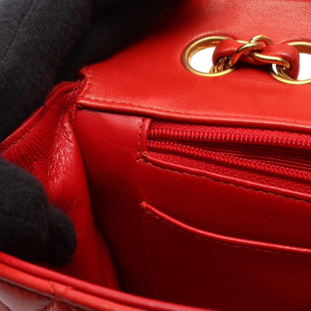 Chanel Shoulder Bag Quilted Single Flap Red Lambskin Chain — view 7
