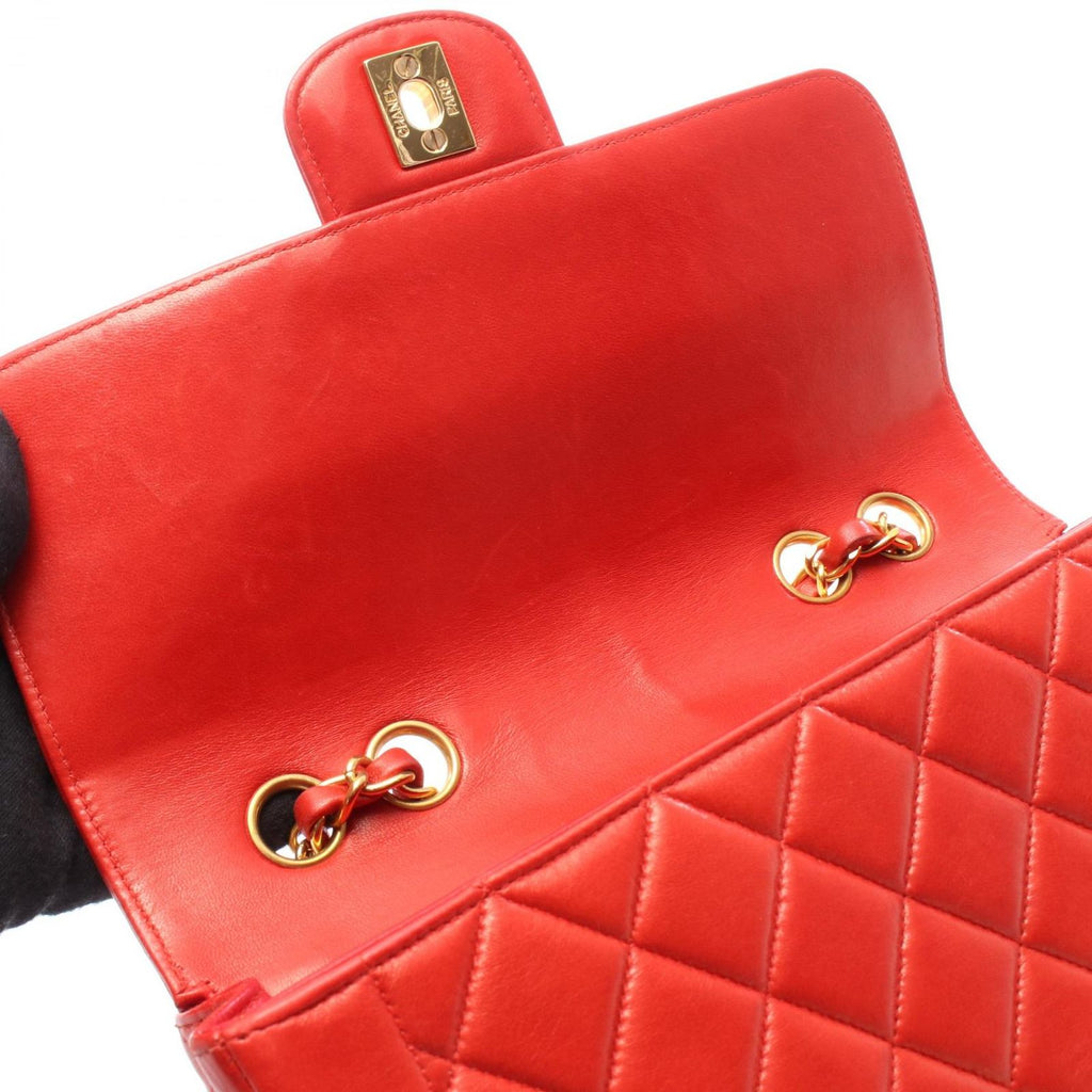 Chanel Shoulder Bag Quilted Single Flap Red Lambskin Chain — view 8
