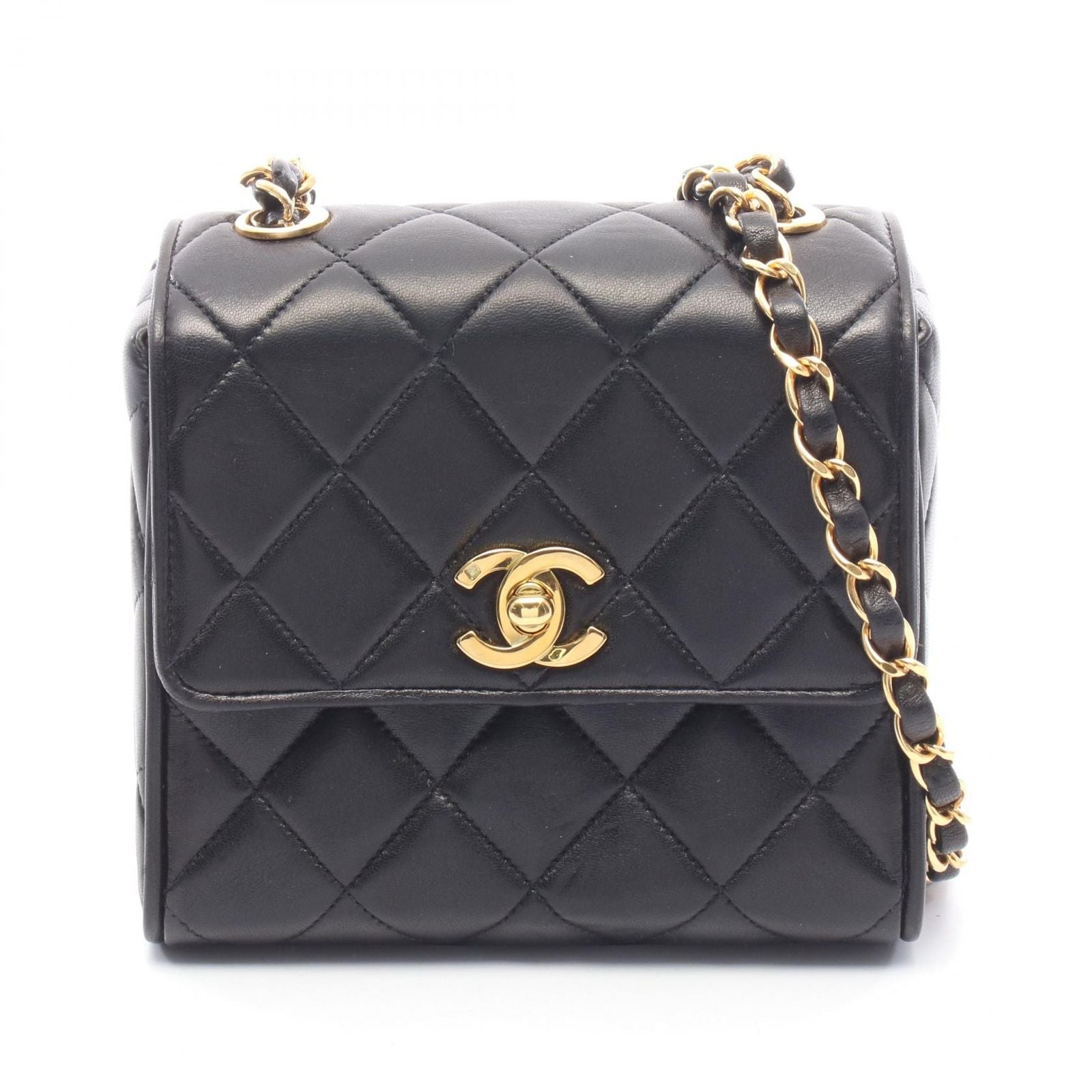 Chanel Shoulder Bag Mini Quilted Black Lambskin Mini Chain