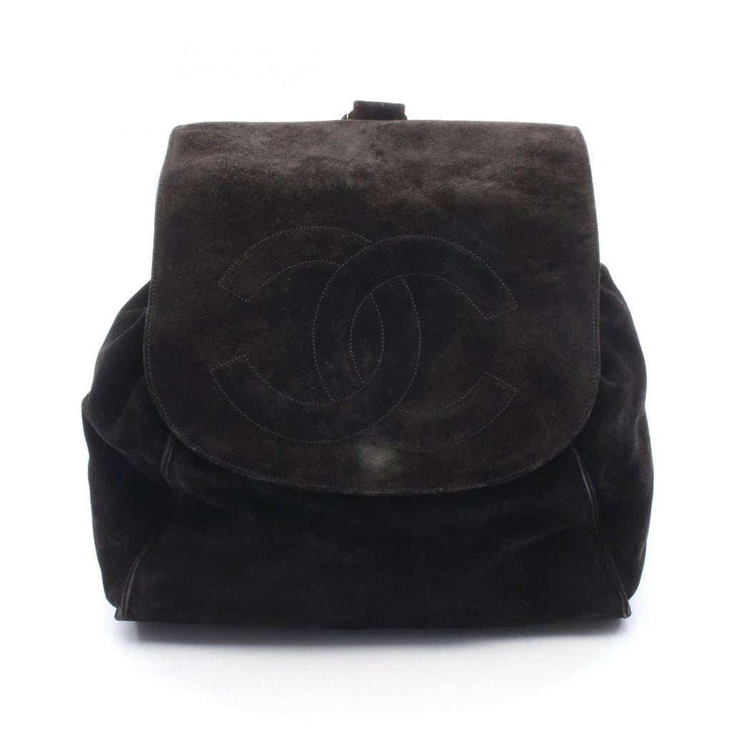 Chanel Backpack CC Logo Black Suede Leather CC Drawstring