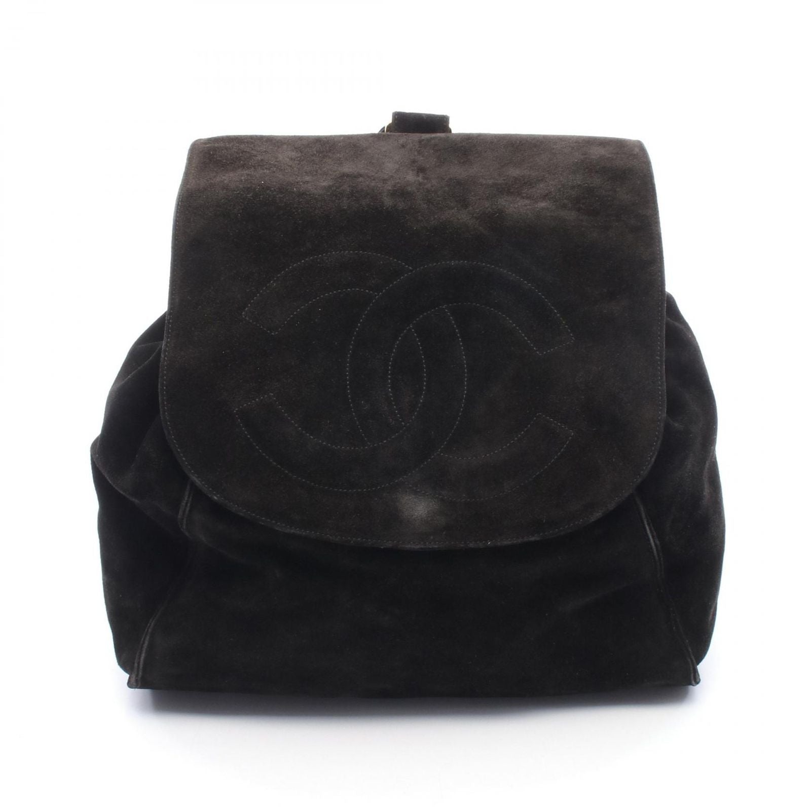 Chanel Backpack CC Logo Black Suede Leather CC Drawstring