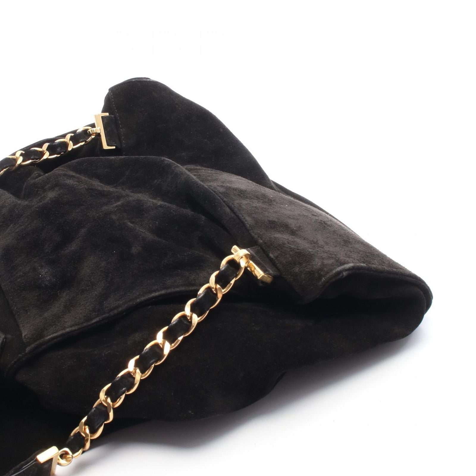 Chanel Backpack CC Logo Black Suede Leather CC Drawstring — view 8