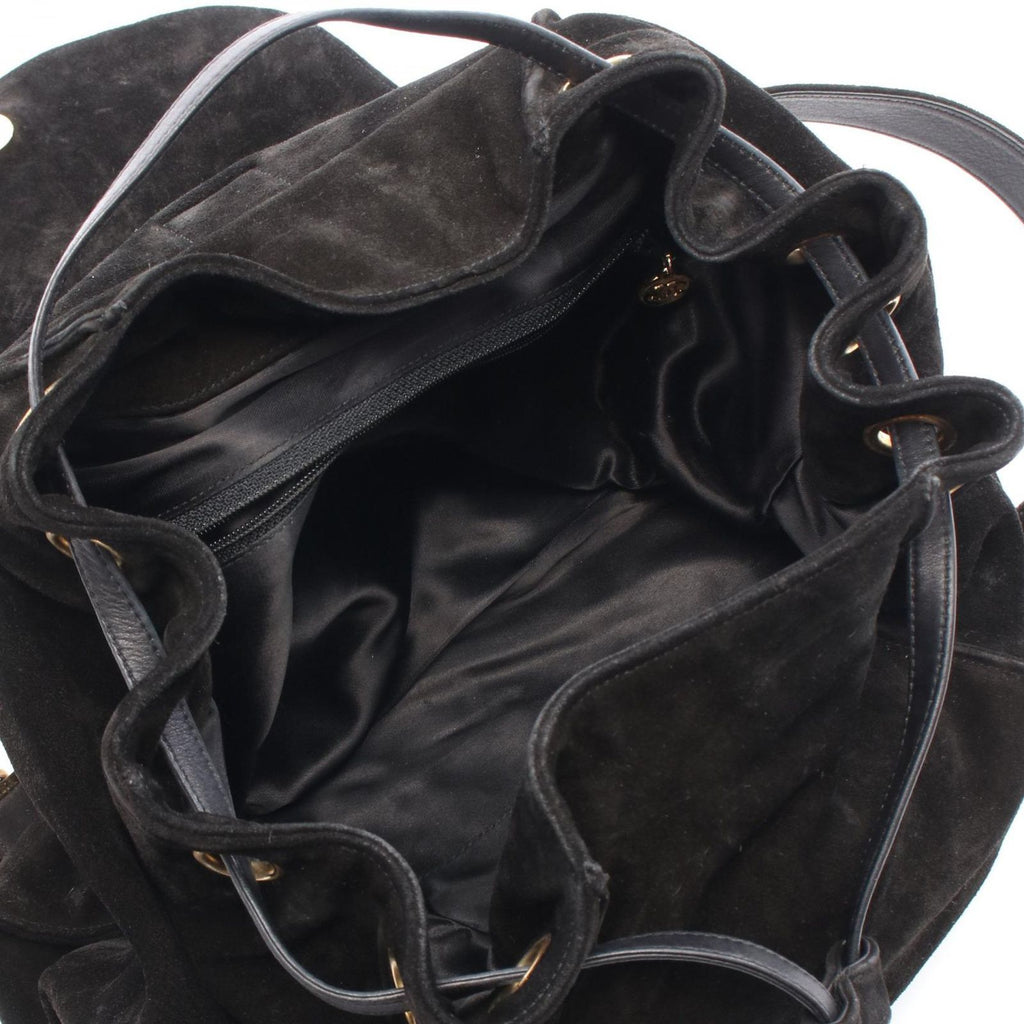 Chanel Backpack CC Logo Black Suede Leather CC Drawstring — view 3