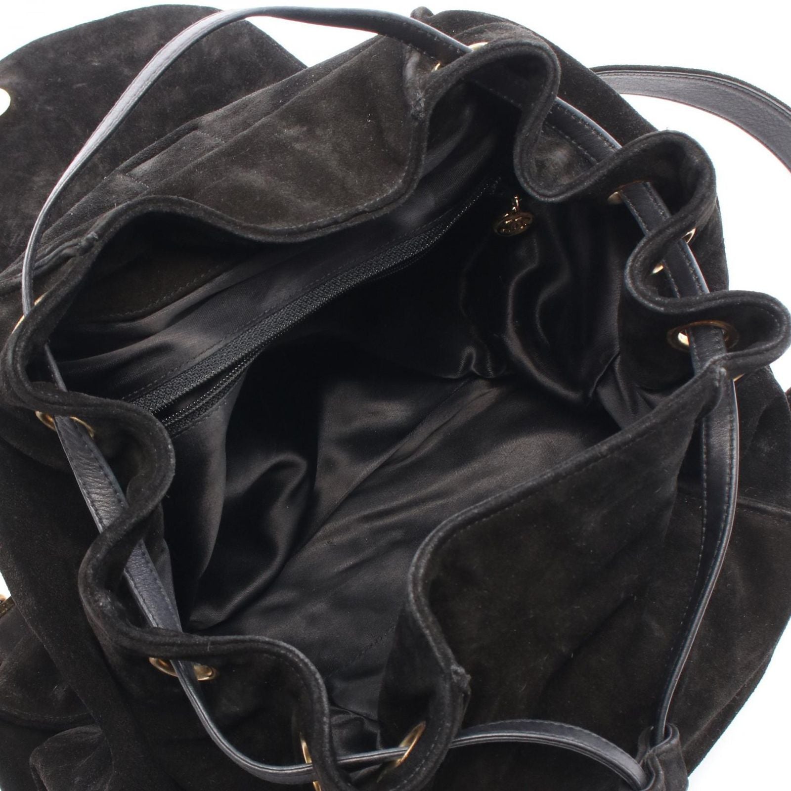 Chanel Backpack CC Logo Black Suede Leather CC Drawstring — view 3