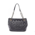 Chanel Tote Quilted Black Caviar Leather CC Logo Chain
