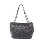 Chanel Tote Quilted Black Caviar Leather CC Logo Chain