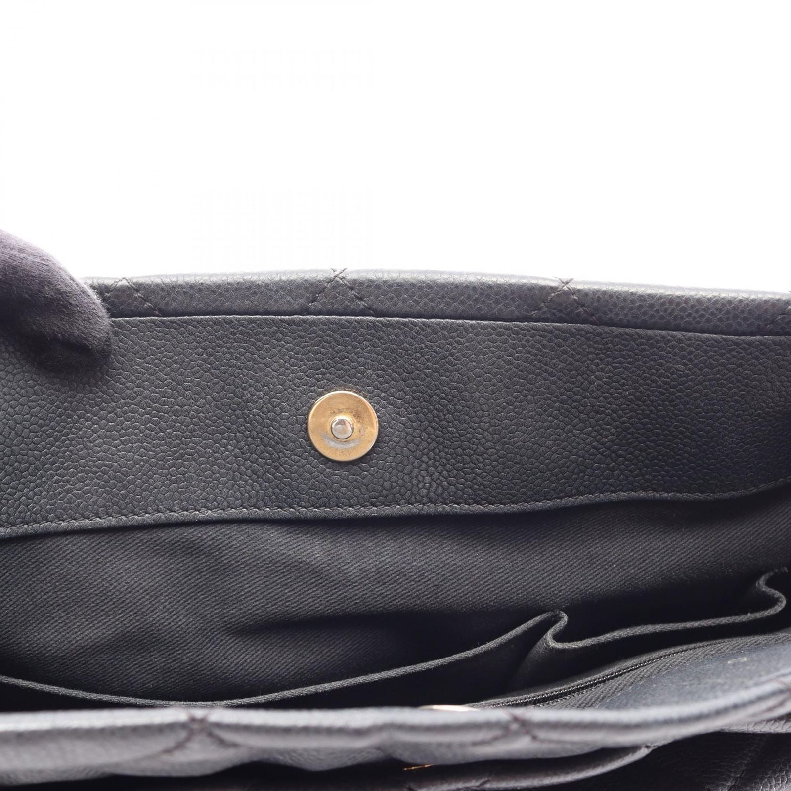 Chanel Tote Quilted Black Caviar Leather CC Logo Chain — view 9